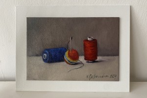 Miniaturní obraz na plátně "Pro švadlenku" 18 × 13 cm