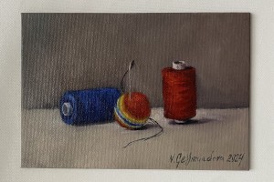 Miniaturní obraz na plátně "Pro švadlenku" 18 × 13 cm