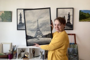 Olejomalba na plátně "Eiffelová věz" 50 × 70 cm